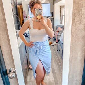 JOA Los Angles Faux Wrap Midi Skirt